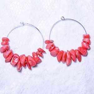 Cynthia Lynn "STRAWBERRY SMOOTHIE" Pink Coral Bead Silver Plated Hoop Earrings